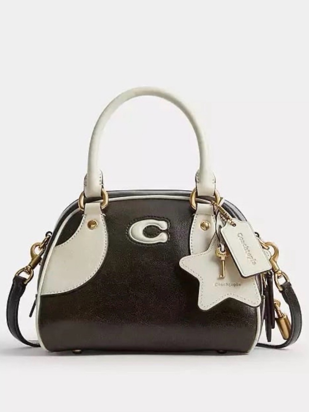 Coach Coachtopia Bowling Top Handle Bag in Black & White Upcrafted Leather NWT - Picture 1 of 11